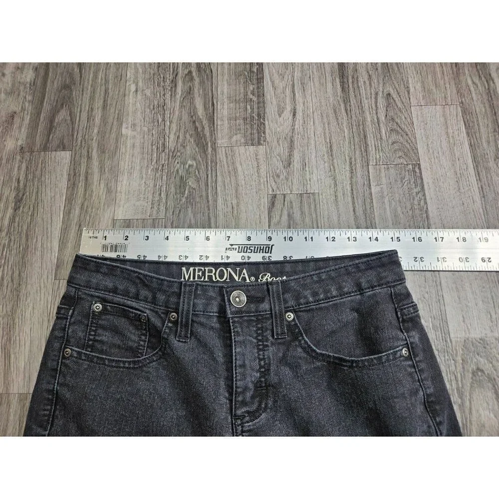 Merona‎ Womens Size 4 Regular Fit 4 Bootcut Embroidered Studs Black Grey Jeans